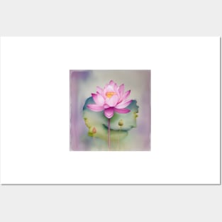 Large Pink Lotus Watercolour Flower Posters and Art
